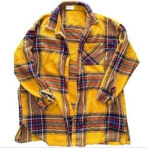 Maurices Mustard Yellow and Multicolor Plaid Flannel Shirt